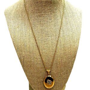 Vintage 12K Gold Filled Locket Bell Phone service award Necklace Sapphire stones
